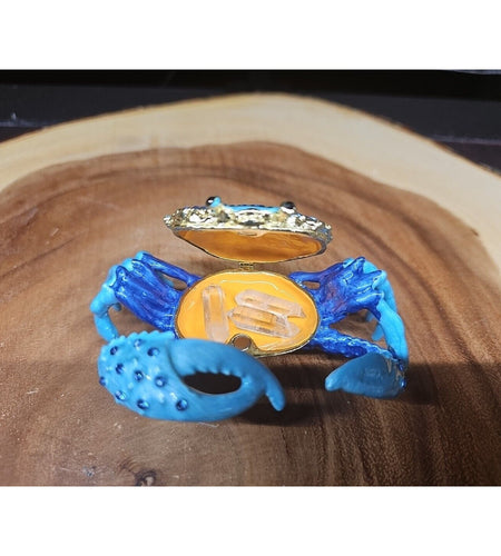 Crab Trinket Box W/3 Herkimer Diamonds Covered In Gemstones
