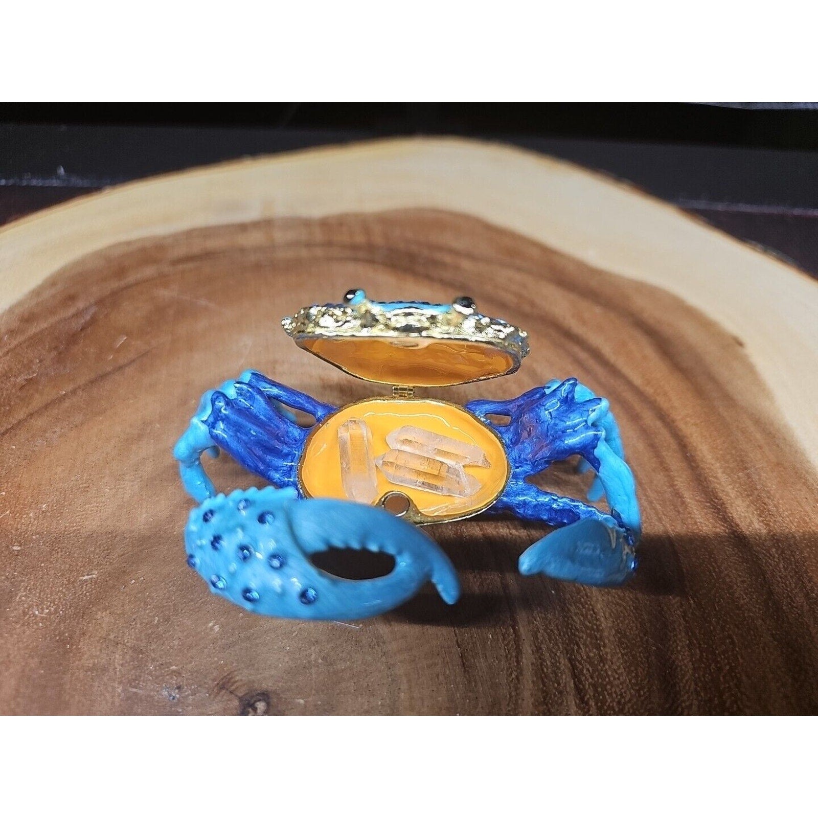 Crab Trinket Box W/3 Herkimer Diamonds Covered In Gemstones