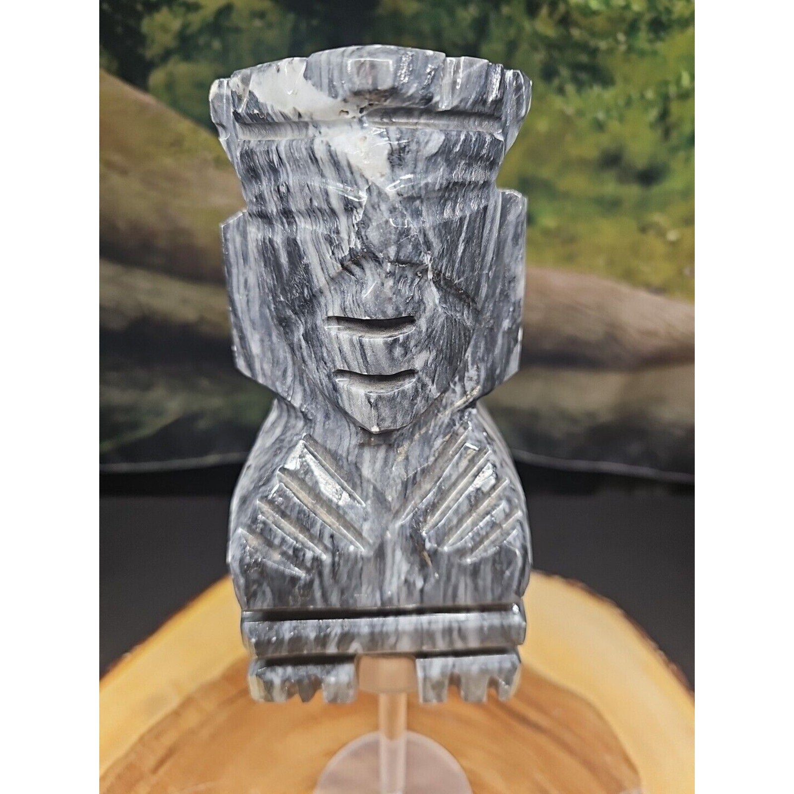 Carved Onyx Stone Aztec Mayan Tiki Sculpture 7in Tall 4lbs