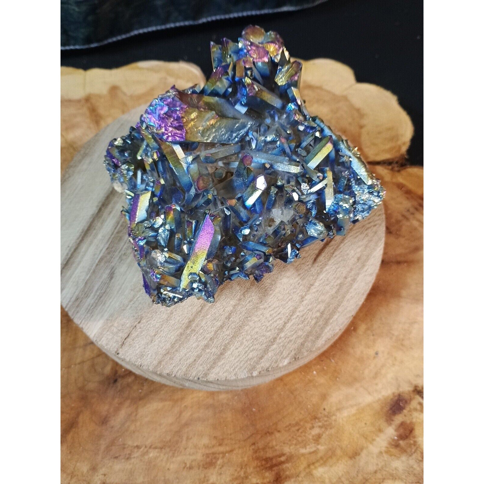 0.68lb Rainbow Aqua Aura Quartz Crystal Cluster Points Titanium Coating