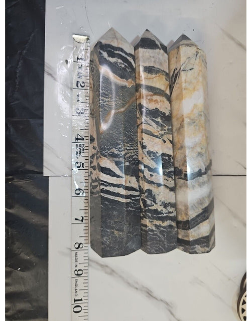 Load image into Gallery viewer, 3.47LB 3Pcs Natural Zebra Rock Jasper Crystal Point Tower Healing Sinkiang
