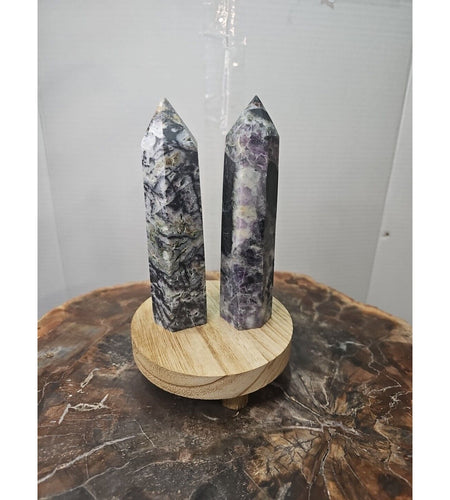 2Pcs Natural Purple Fluorite Quartz Crystal Point Tower Polished