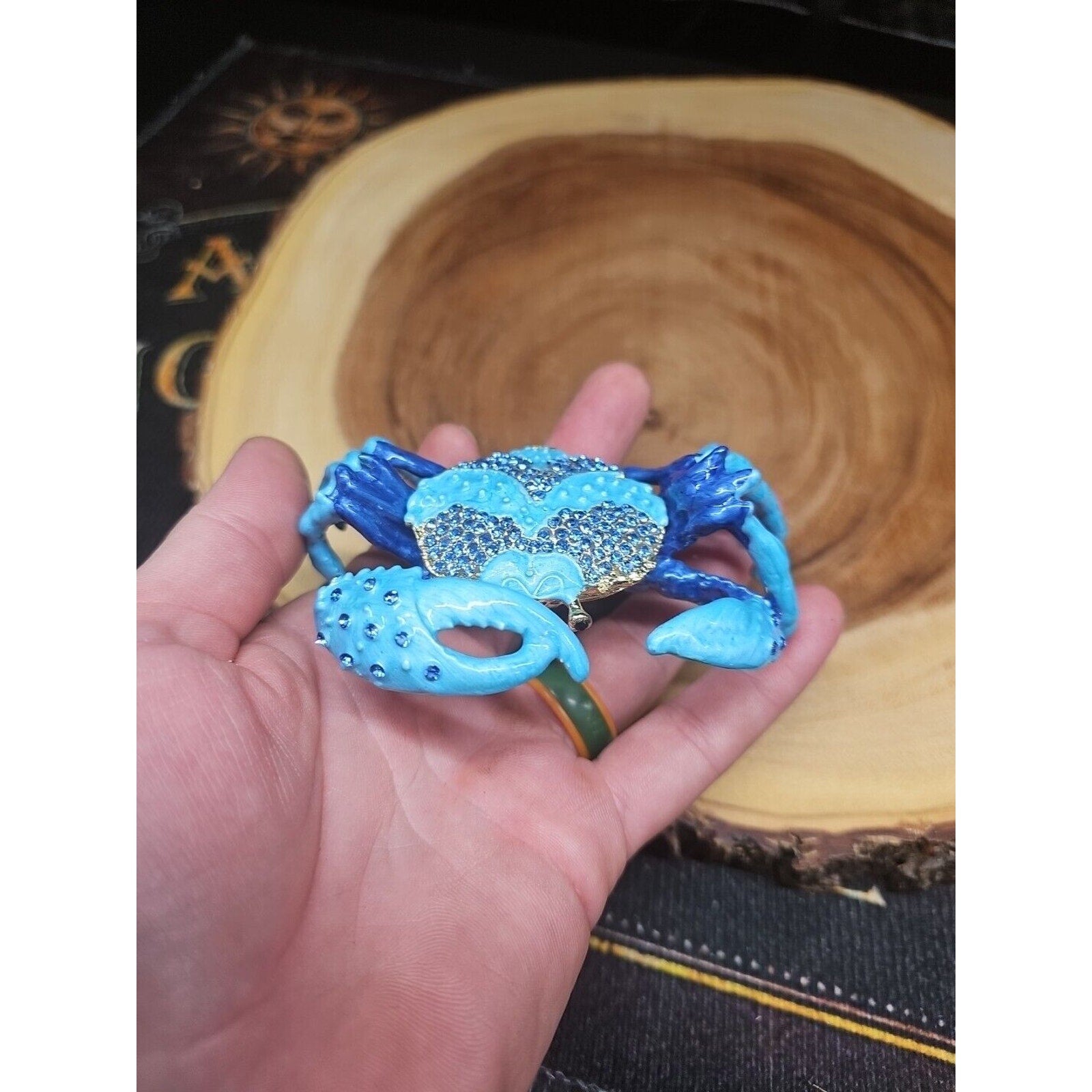 Crab Trinket Box W/3 Herkimer Diamonds Covered In Gemstones