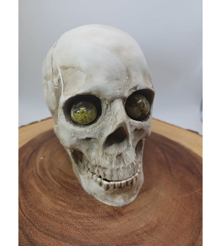 Resin Skull W/Ocean Jasper Quartz Eyes