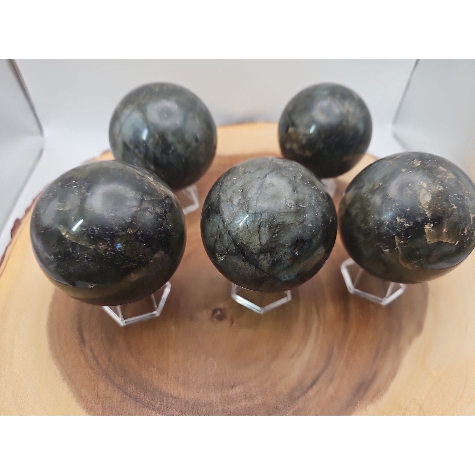 1LB 1Pcs Natural Rainbow Labradorite Crystal Sphere Ball Polished w/stand