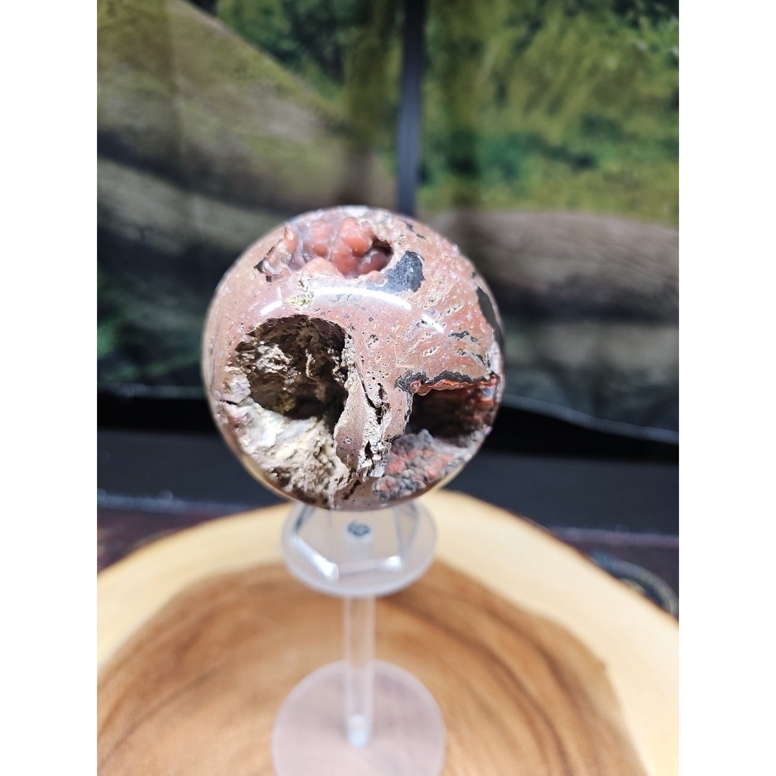 1.17LB Natural Vesuvianite Agate Carnelian Crystal Geode Sphere Ball Healing