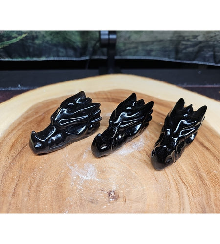 1 Each Natural Black Obsidian Quartz Crystal Dragon Head Carving 102grams 7-8cm