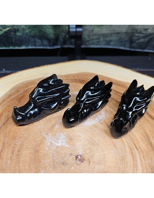 Load image into Gallery viewer, 1 Each Natural Black Obsidian Quartz Crystal Dragon Head Carving 102grams 7-8cm
