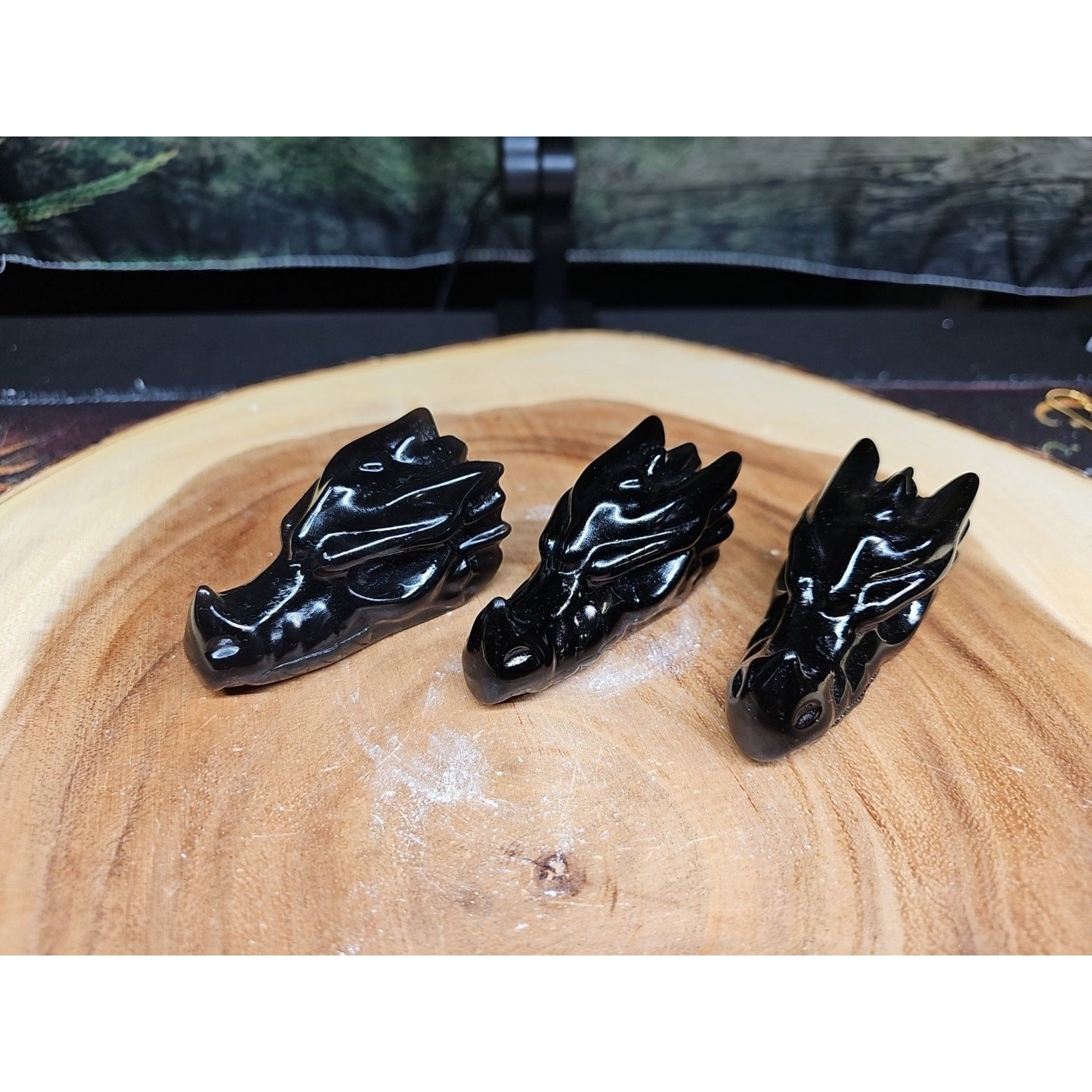1 Each Natural Black Obsidian Quartz Crystal Dragon Head Carving 102grams 7-8cm