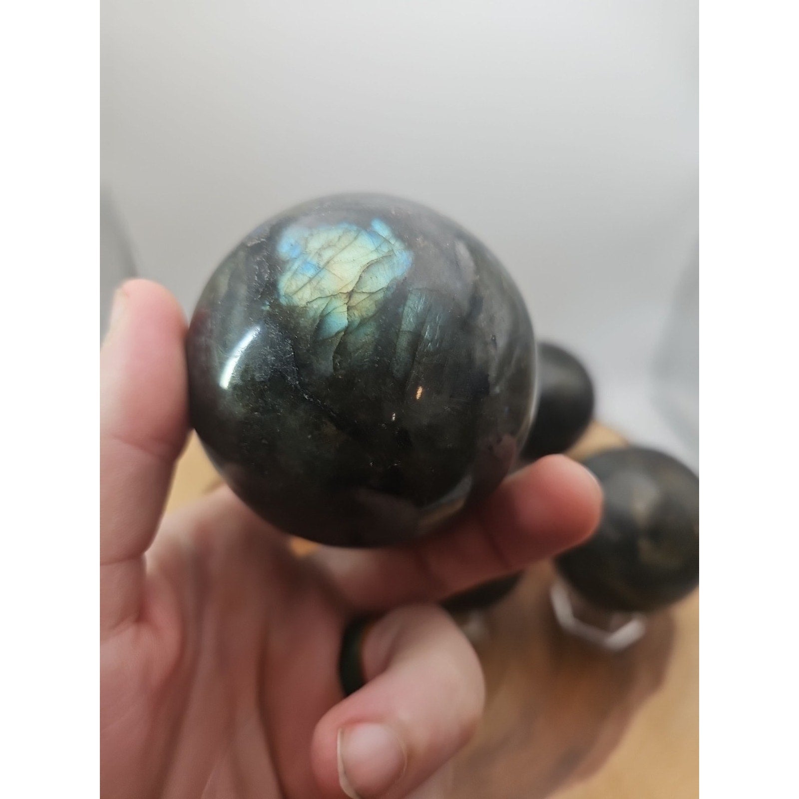 1LB 1Pcs Natural Rainbow Labradorite Crystal Sphere Ball Polished w/stand