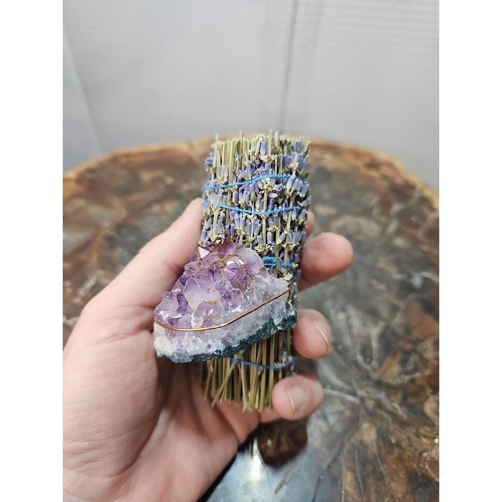 Lavender wrapped crystal W/ Huge Amethyst Healing