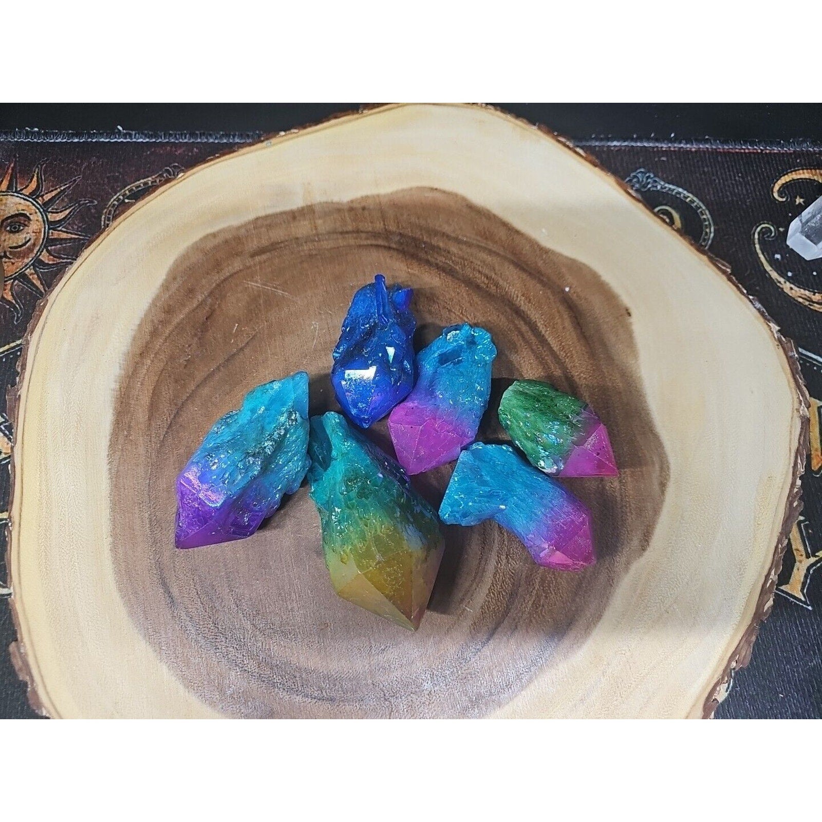6Pcs 1.41lbs Rainbow Aqua Aura Quartz Crystal Points Titanium Coating B2