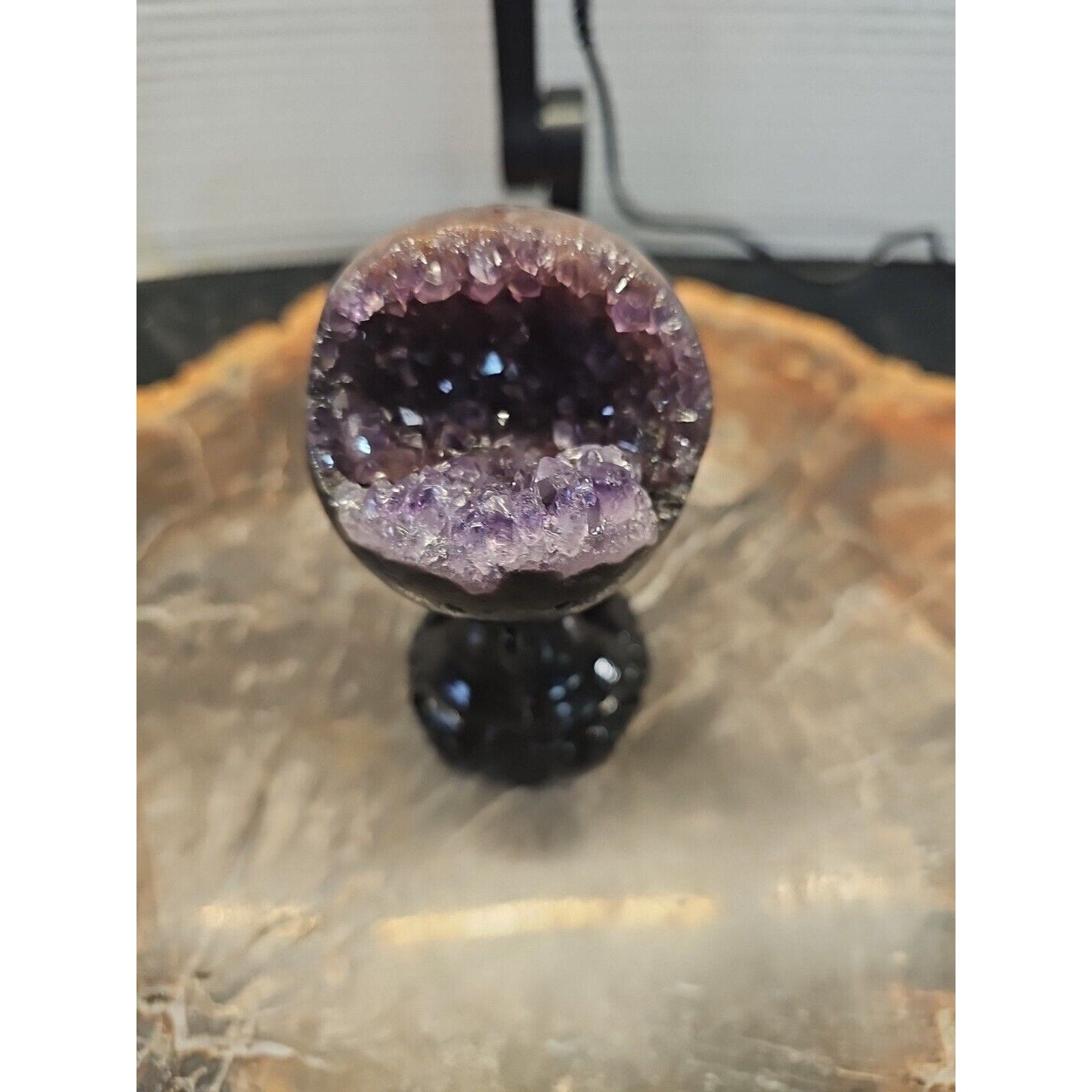 259G Natural Amethyst geode quartz cluster crystal specimen Healing W/Stand