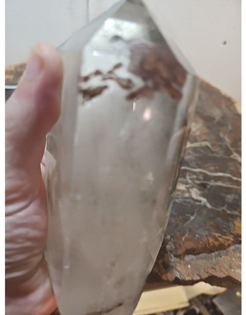 Load image into Gallery viewer, 1.73LB Natural Green Ghost Phantom Quartz Crystal Obelisk Wand Point Healing.
