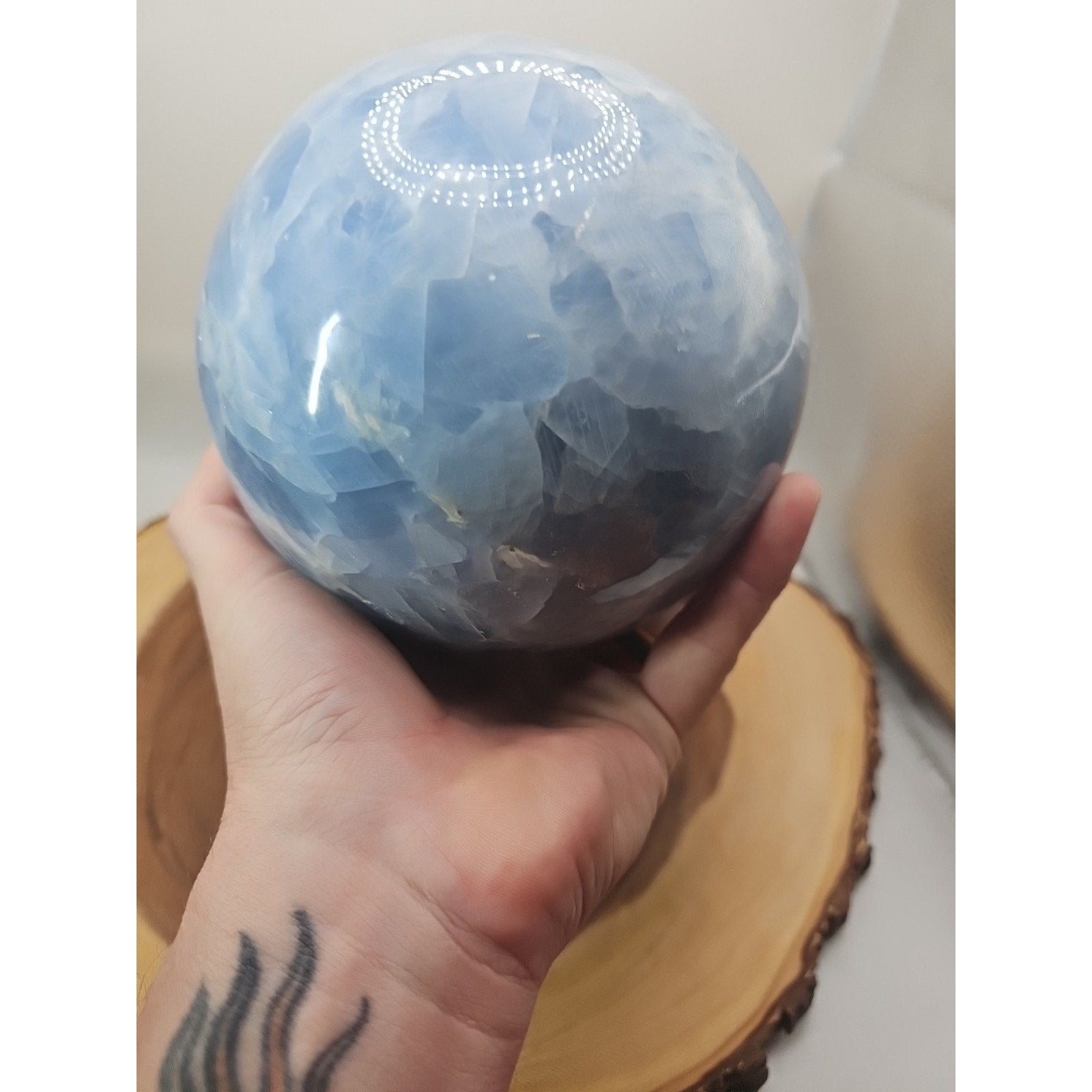 9.17LB Natural Blue crystalThe bal Quartz carved crystal decoration healing