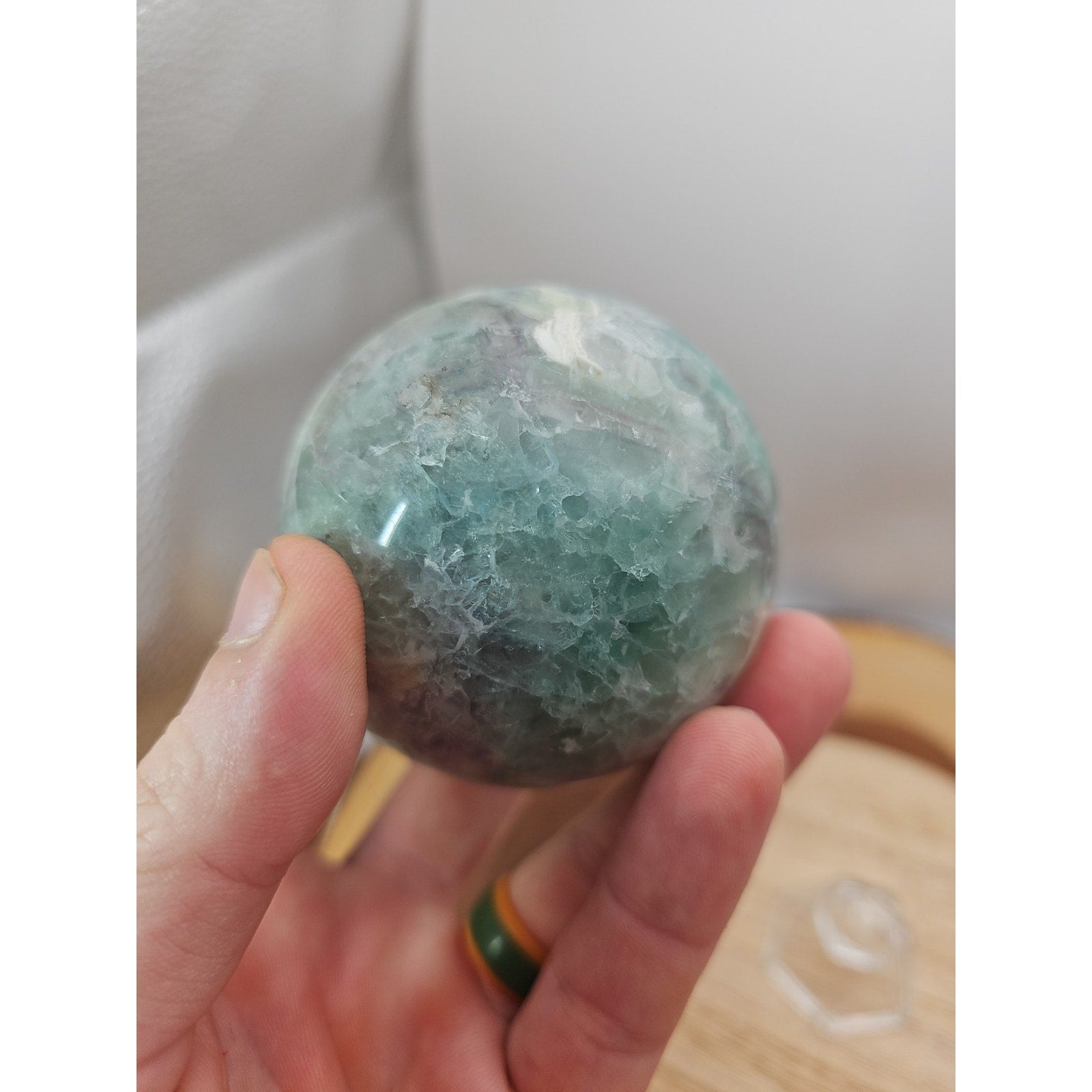 1.16lb Natural Rainbow Fluorite Quartz Crystal Sphere Ball Polished
