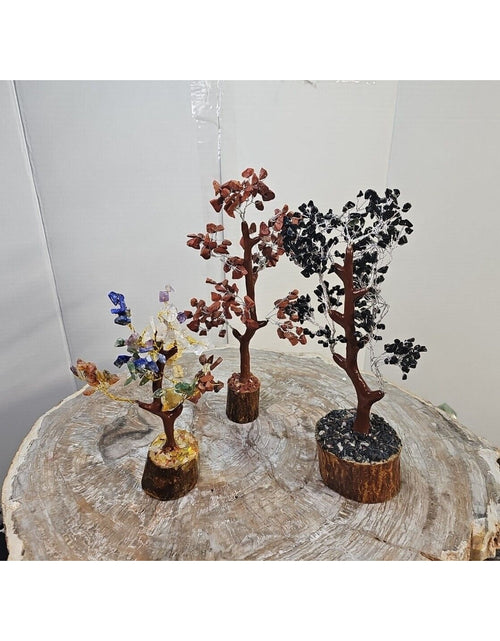 Load image into Gallery viewer, 3 Pcs 300 Carnelian+Amethyst+Crystal Gemstones Golden Branches Bonsai Tree
