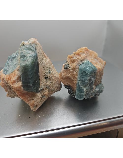 Load image into Gallery viewer, Fluorapatite On Orange Calcite 2pc Raw Specimen. 90lbs
