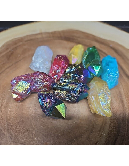 Load image into Gallery viewer, 10Pcs .68lbs Rainbow Aqua Aura Quartz Crystal Points Titanium Coating B1
