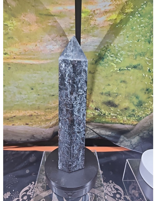 Load image into Gallery viewer, 6lbs 13in Tall Arfvedsonite Garnet Blue Flashes Crystal Point
