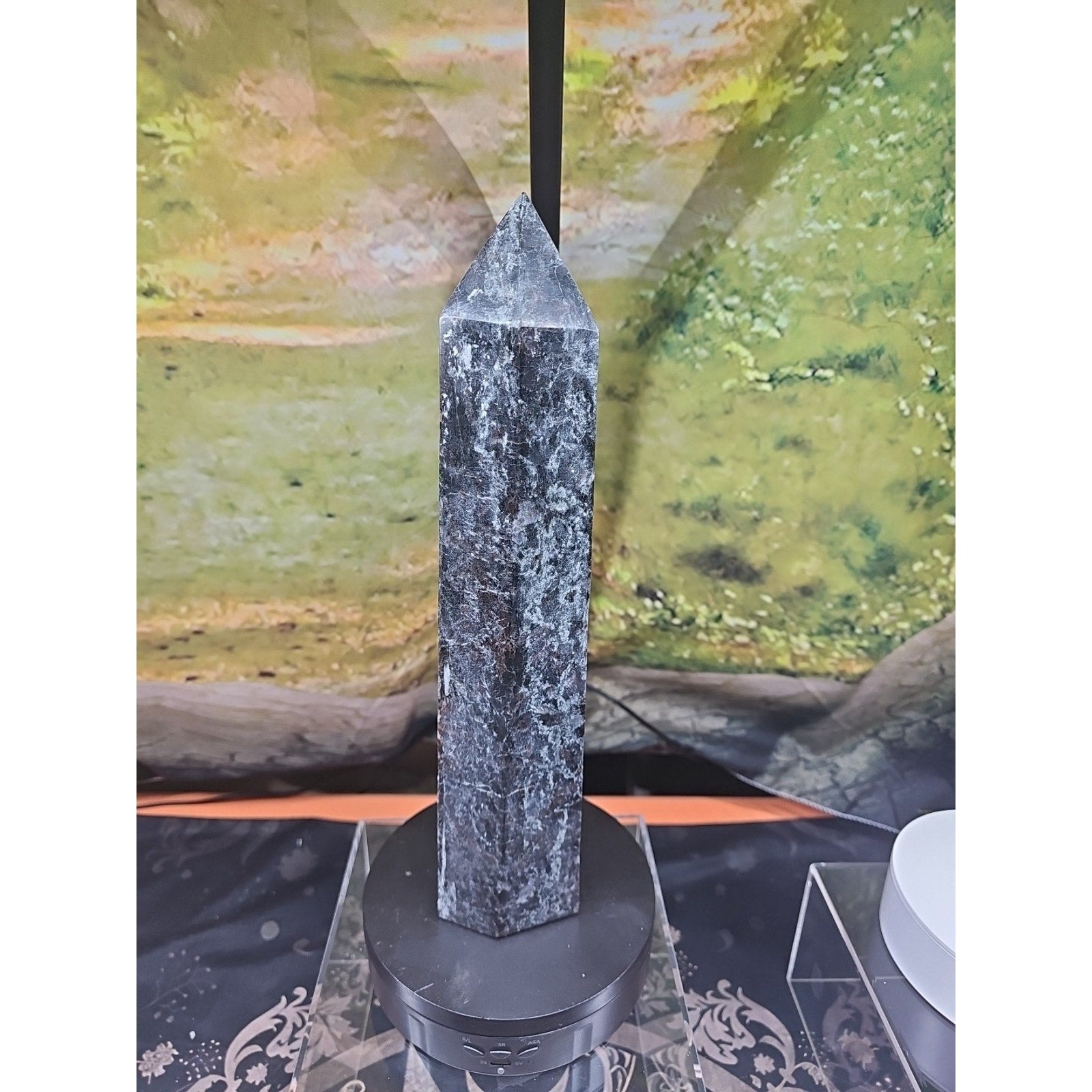 6lbs 13in Tall Arfvedsonite Garnet Blue Flashes Crystal Point