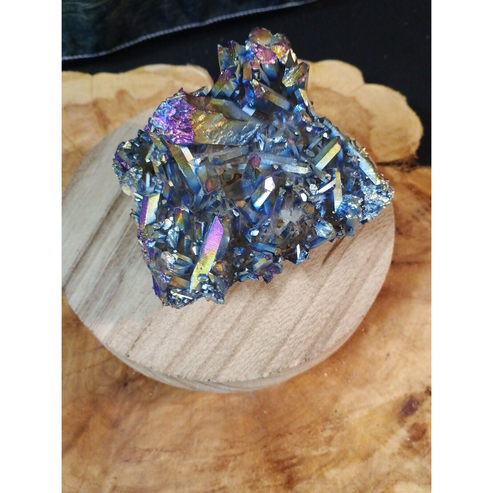 0.68lb Rainbow Aqua Aura Quartz Crystal Cluster Points Titanium Coating