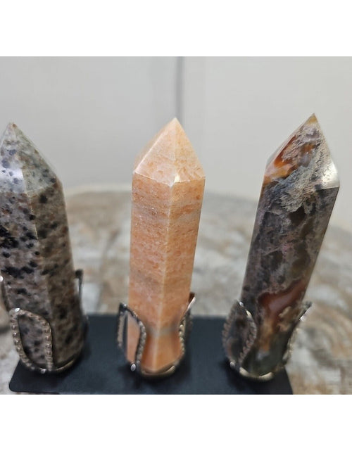 Load image into Gallery viewer, 313g 3Pcs A Set Of Natural Quartz Crystal Jasper Point Tower Polished W/STAND
