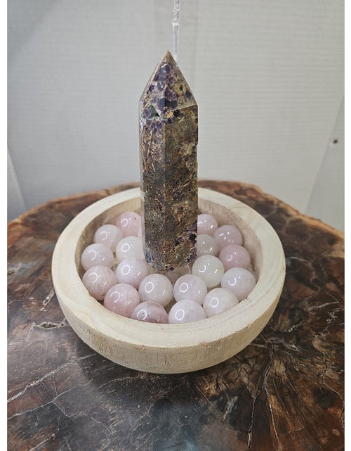 Load image into Gallery viewer, 1.90LB 1Pcs Natural Purple Tower &amp; 22 Rose Quartz Crystal Spheres W/wood Bowl
