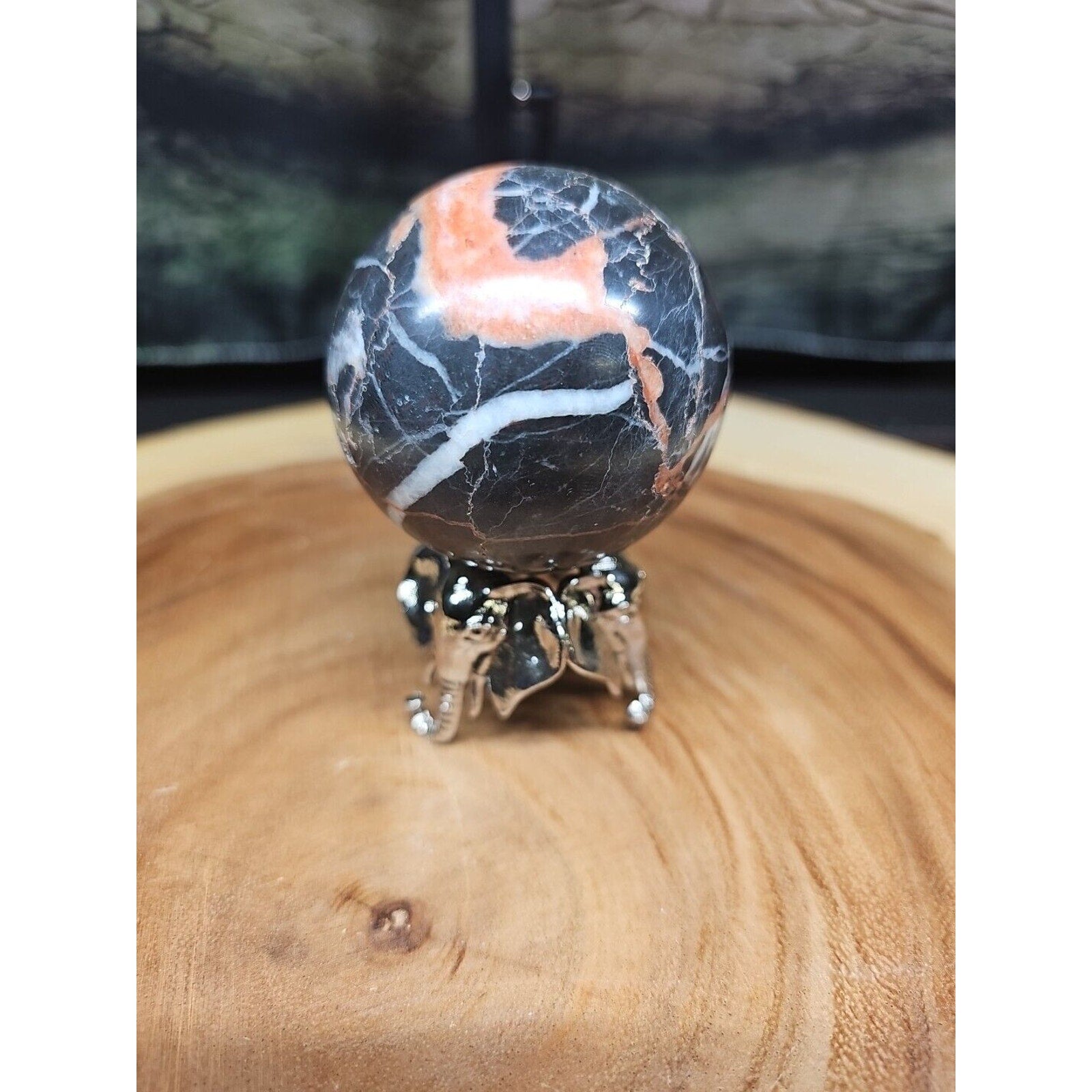 Ocean Jasper Sphere .75lbs 58mm. W/ Elephant Stand