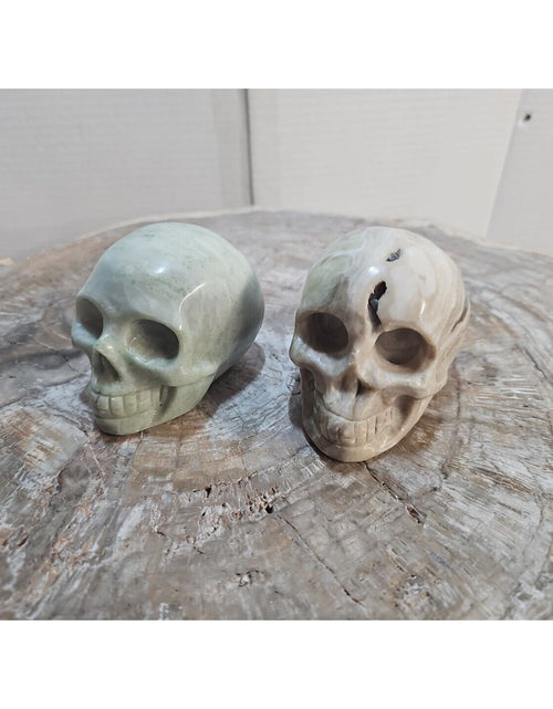Load image into Gallery viewer, 2.18LB 2Pcs Natural Jasper Calcite Skulls Crystal Carving Mixed Stones Healing
