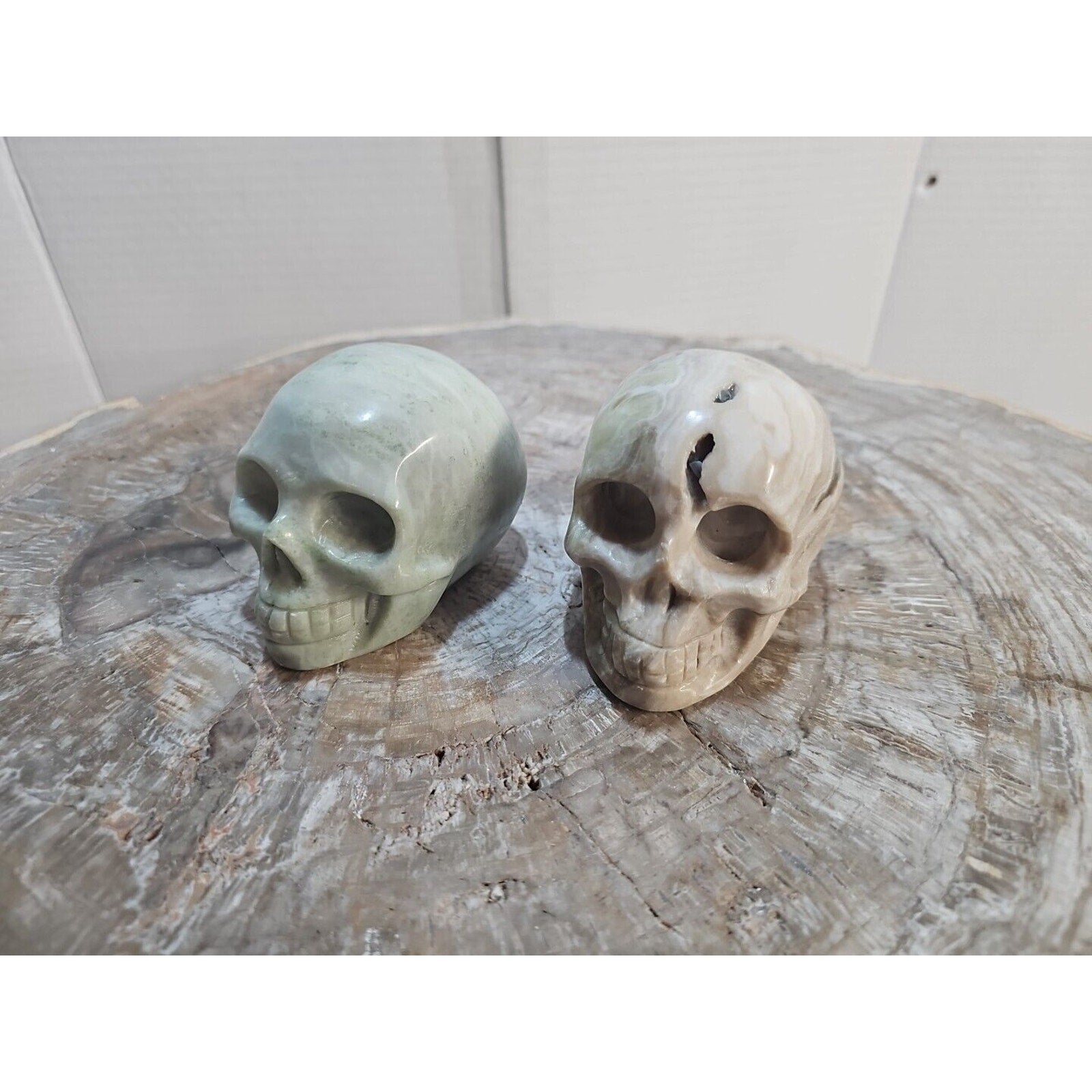 2.18LB 2Pcs Natural Jasper Calcite Skulls Crystal Carving Mixed Stones Healing