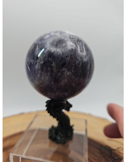Load image into Gallery viewer, Amethyst Sphere .82lb 65mm W/Dragon Stand
