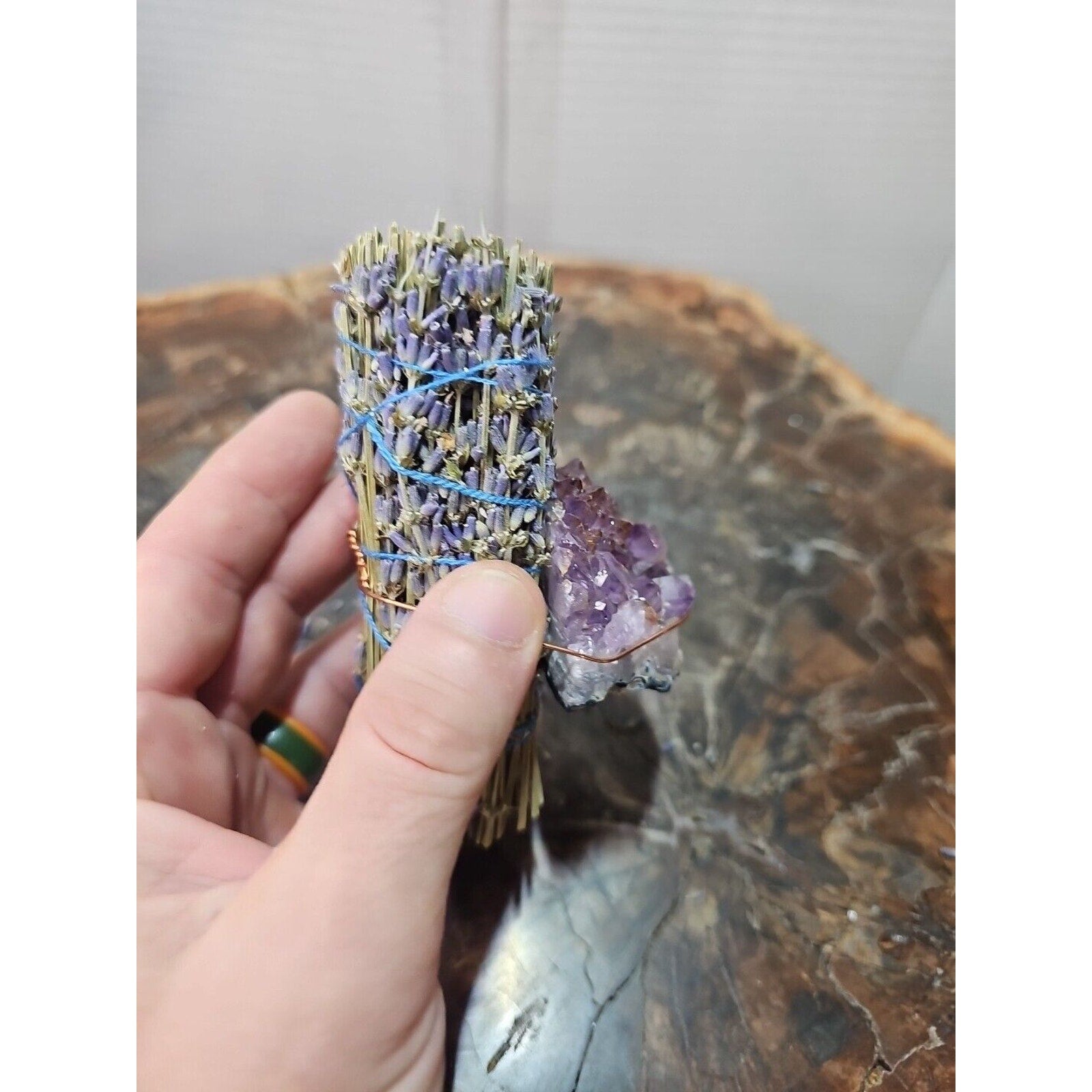 Lavender wrapped crystal W/ Huge Amethyst Healing