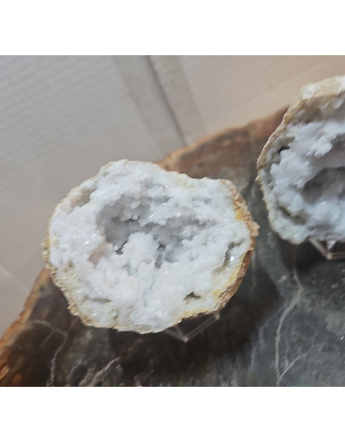 Load image into Gallery viewer, 1.18lbs Pair Geode Crystal Moroccan Quartz W /Stands
