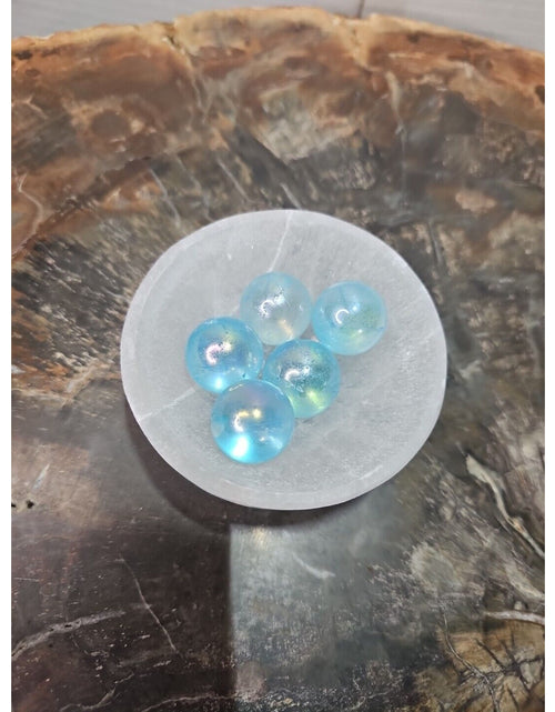 Load image into Gallery viewer, 5Pcs 224g Blue Rainbow Aqua Aura Quartz Crystal Sphere Balls with Selenite Bowl
