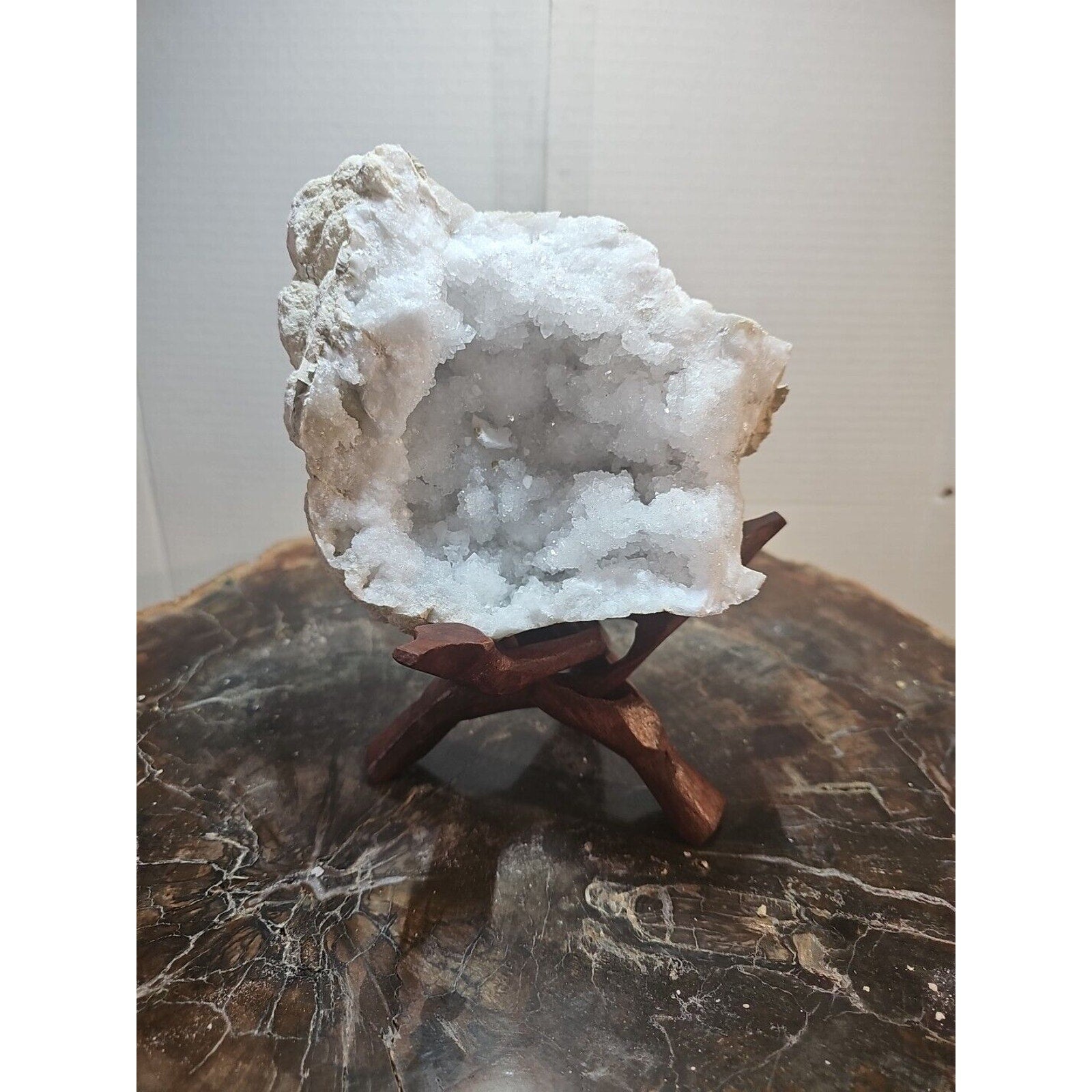 2.66lbs Geode Crystal Moroccan Quartz W /Stand
