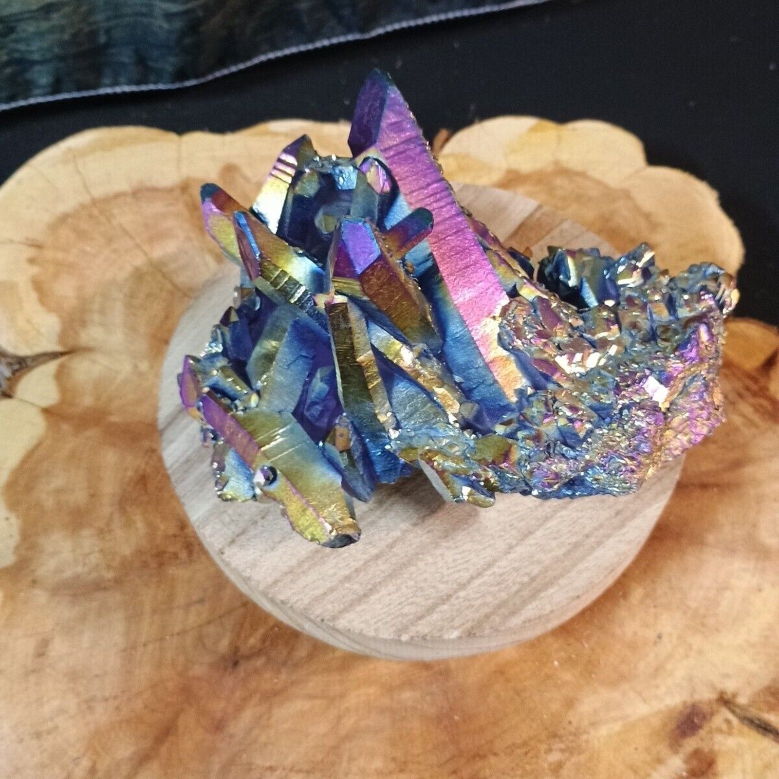 1.27 Lb Rainbow Aqua Aura Quartz Crystal Cluster Points Titanium Coating