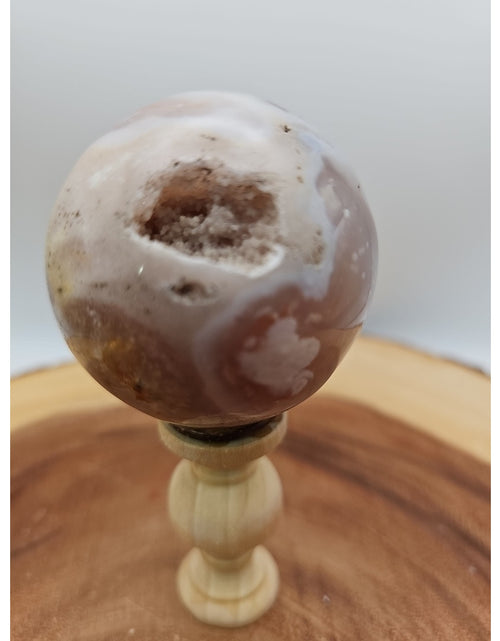 Load image into Gallery viewer, Flower agate sphere .59lbs W/stand
