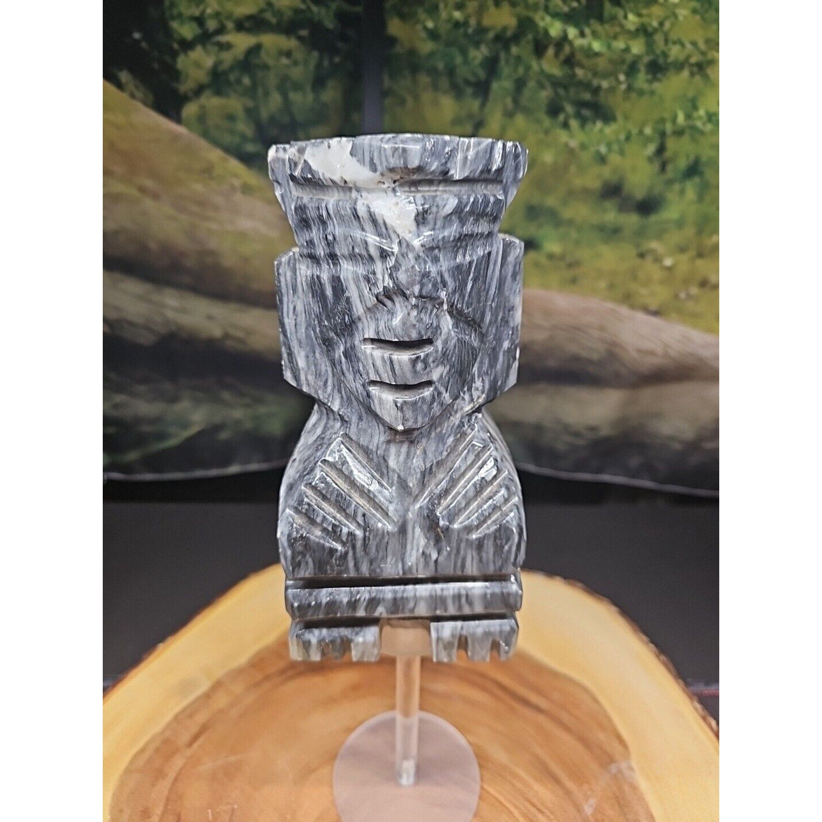 Carved Onyx Stone Aztec Mayan Tiki Sculpture 7in Tall 4lbs