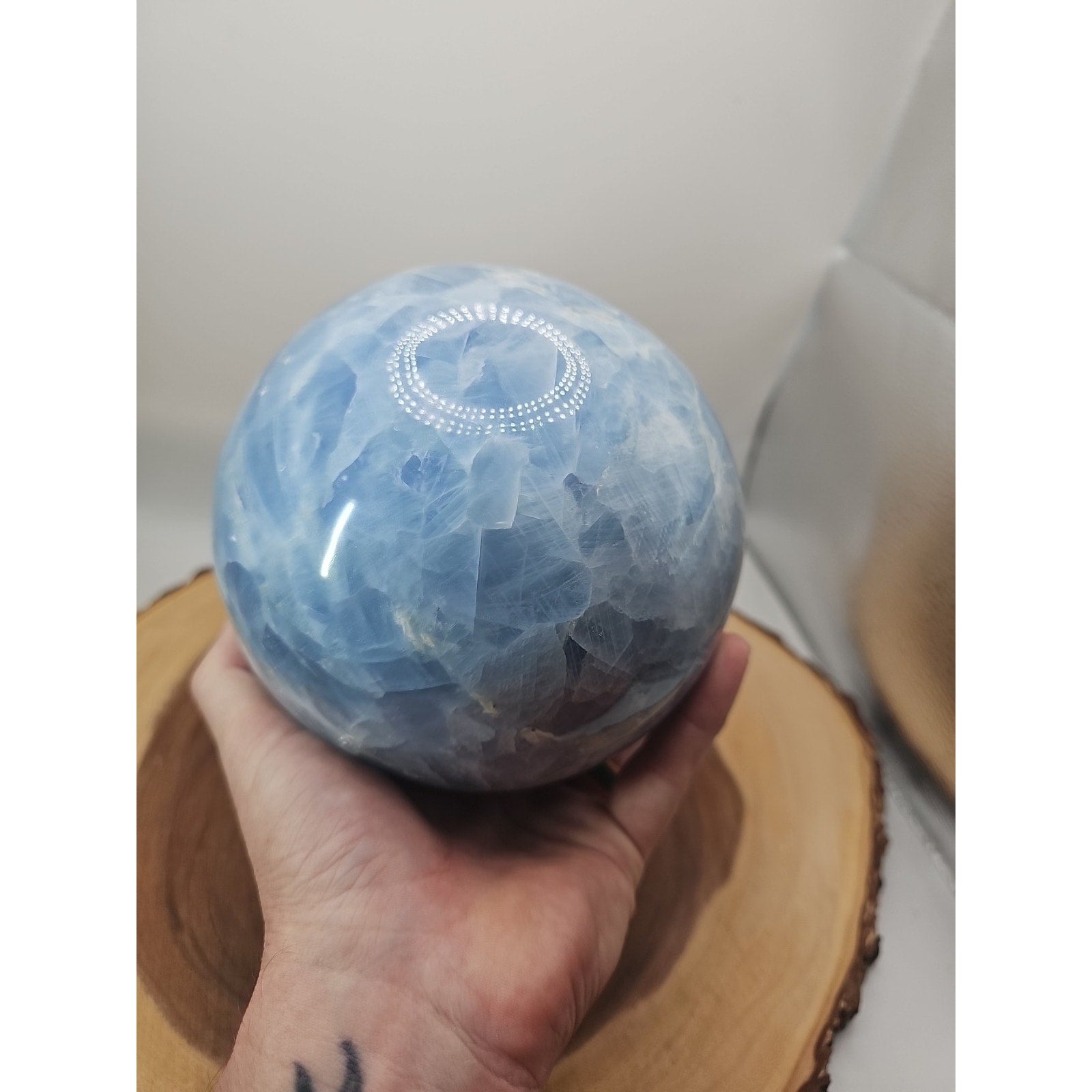 9.17LB Natural Blue crystalThe bal Quartz carved crystal decoration healing