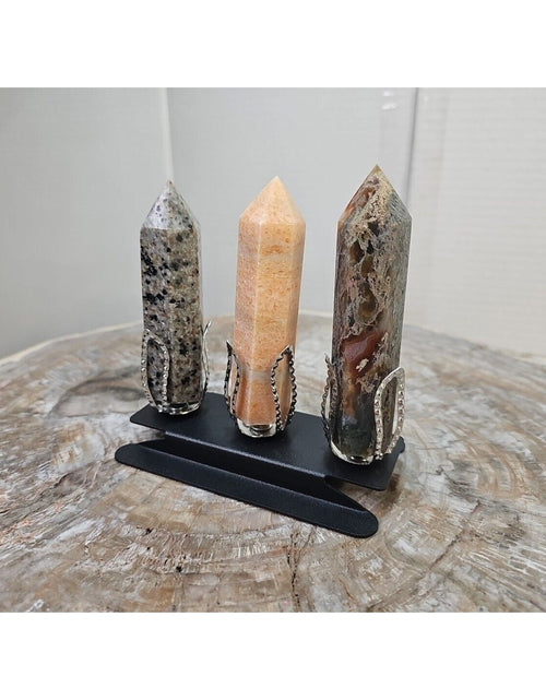 Load image into Gallery viewer, 313g 3Pcs A Set Of Natural Quartz Crystal Jasper Point Tower Polished W/STAND
