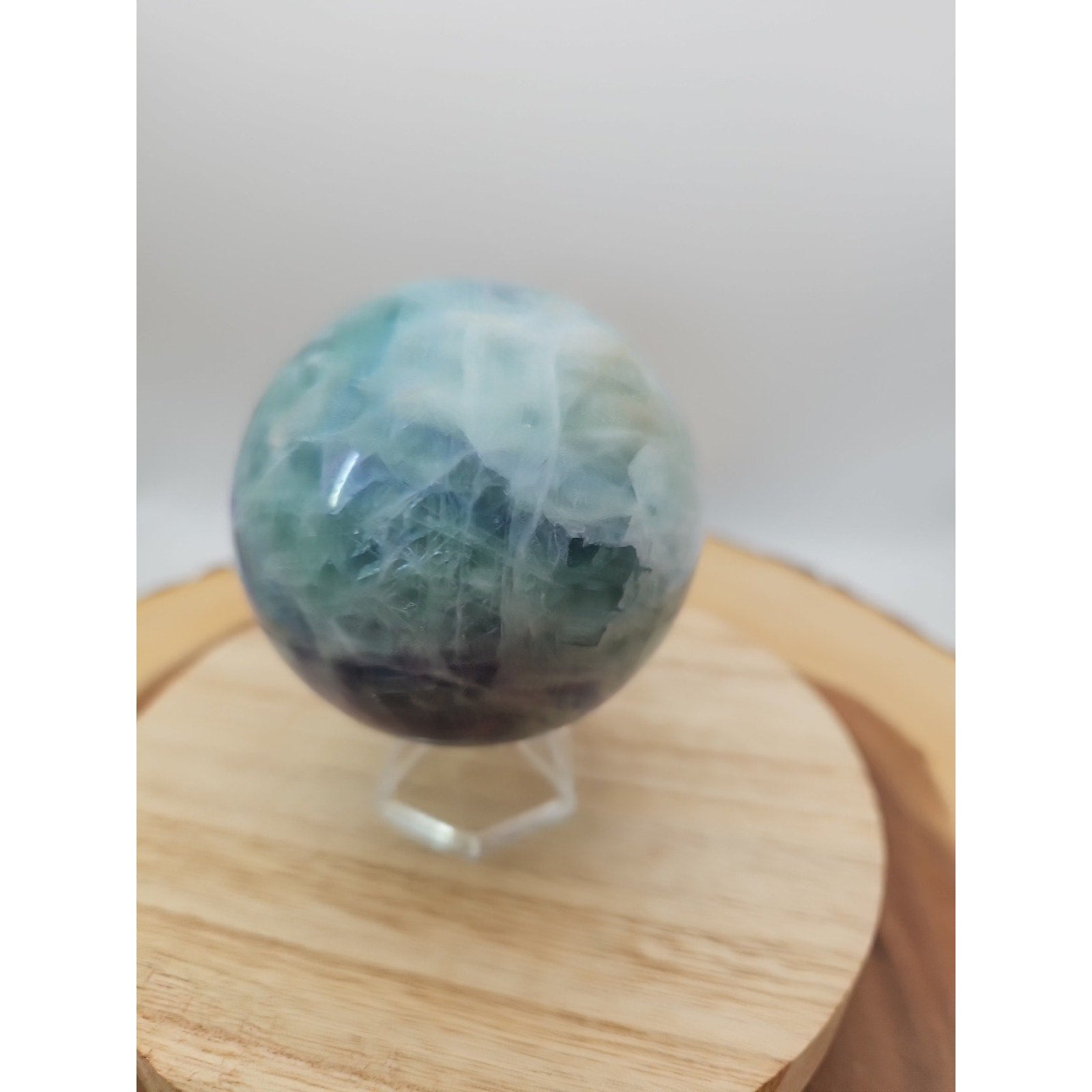 1.46lb Natural Rainbow Fluorite Quartz Crystal Sphere Ball Polished