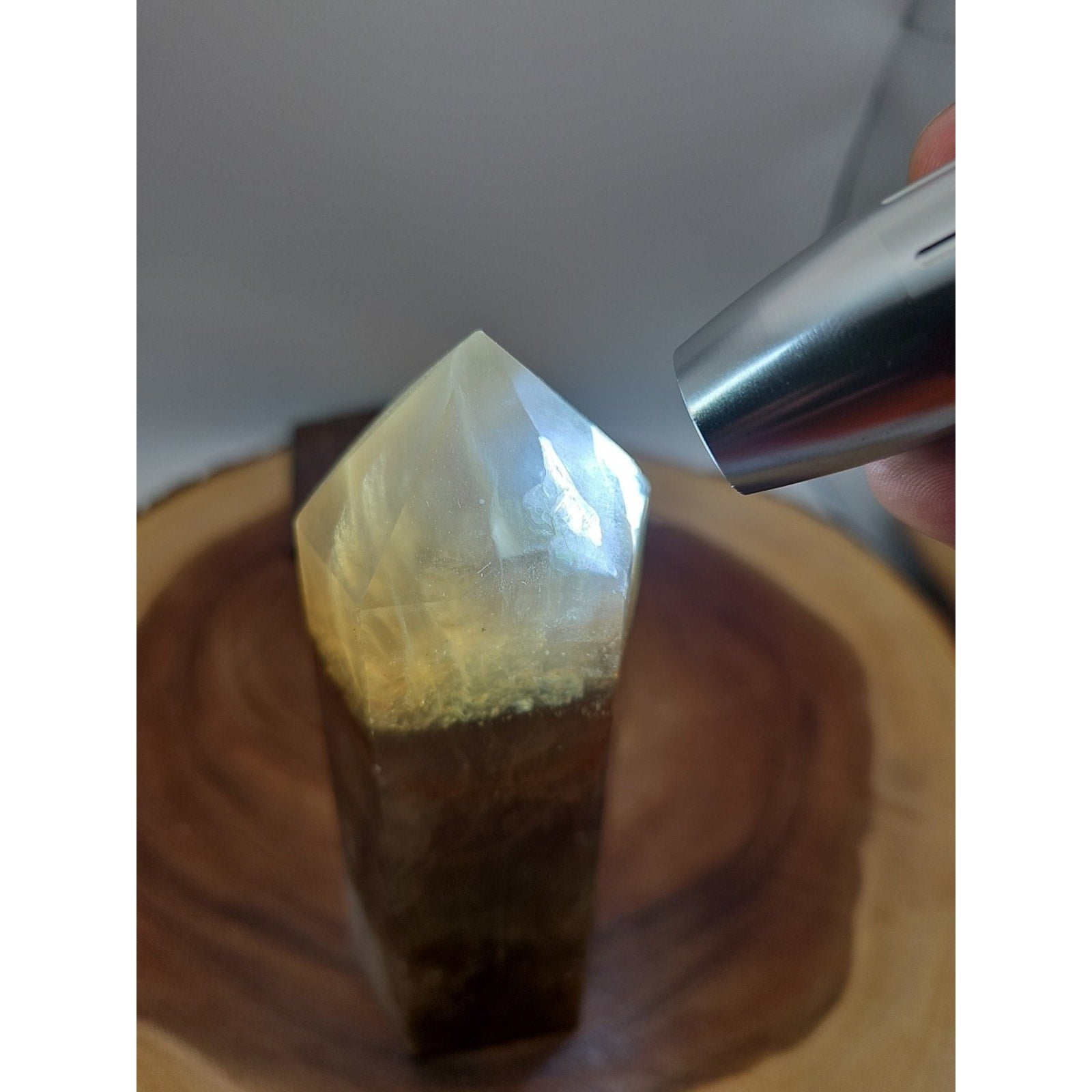 1.95lb Fluorite Quartz Crystal Point W/Stand