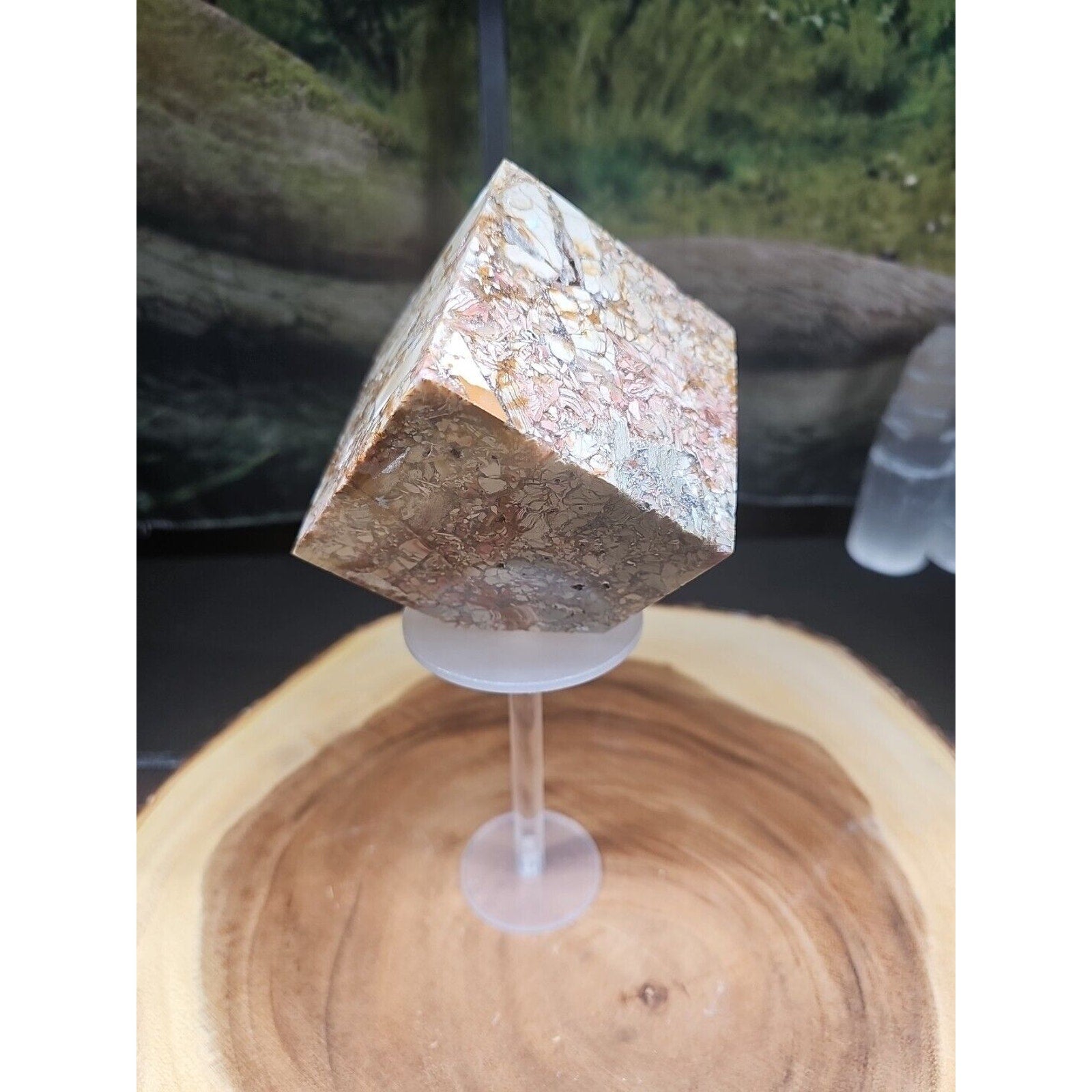2.83LB 1Pcs Natural Ocean Jasper Onyx Quartz Crystal Geode Square Heptahedron