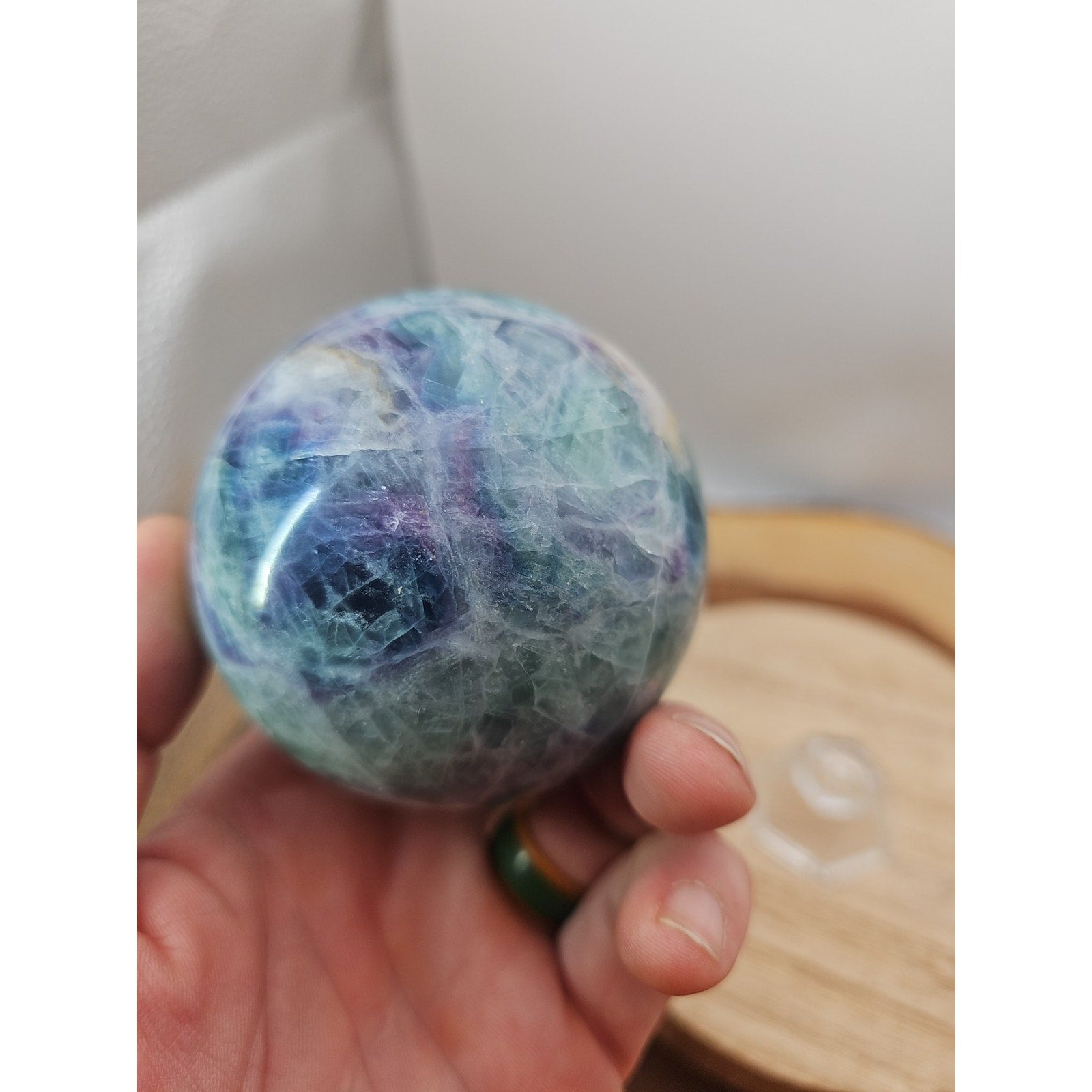 1.46lb Natural Rainbow Fluorite Quartz Crystal Sphere Ball Polished