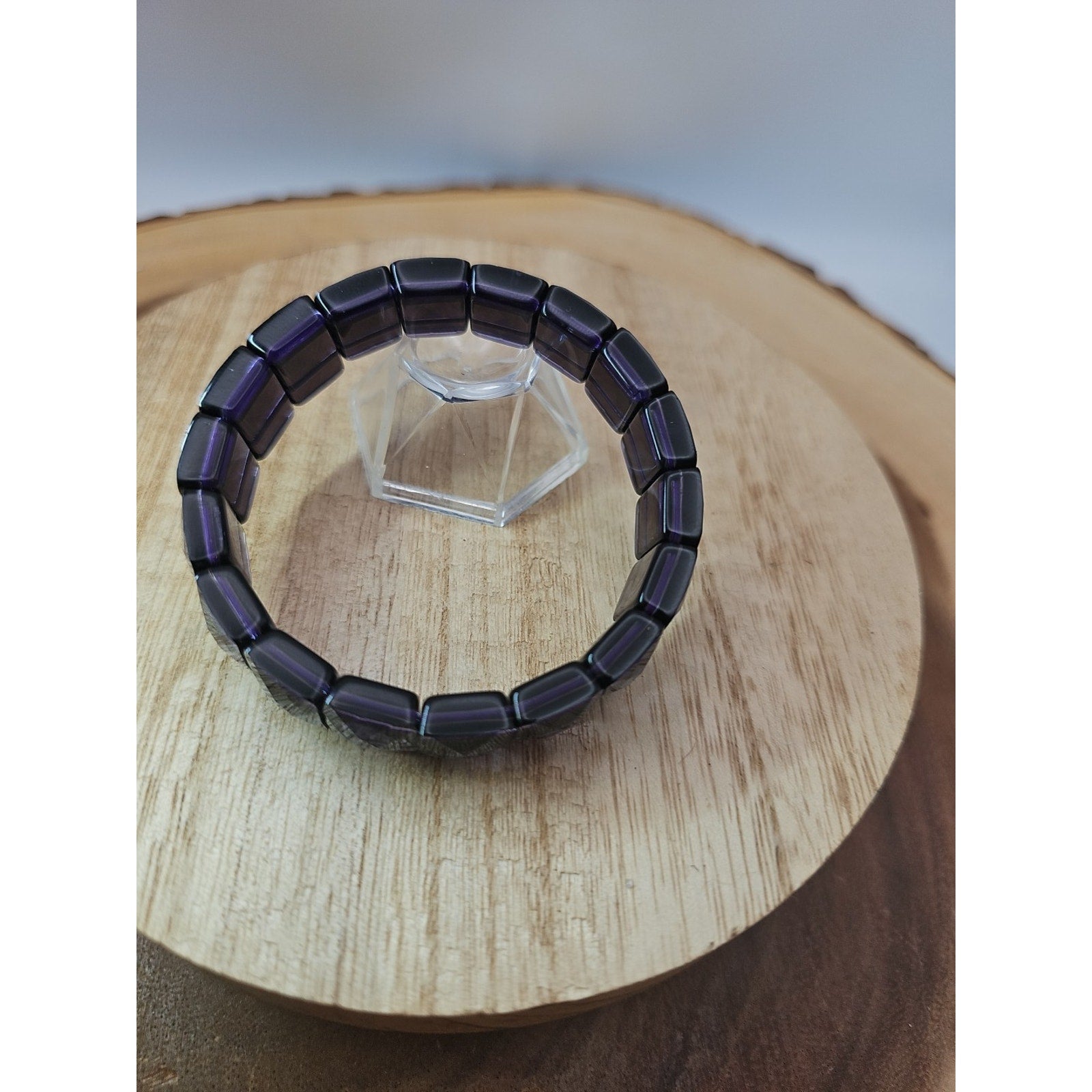 35.4g Natural Dream Purple Amethyst And Agate Crystal Bangle Bracelet Handmade