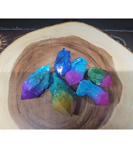 6Pcs 1.41lbs Rainbow Aqua Aura Quartz Crystal Points Titanium Coating B2
