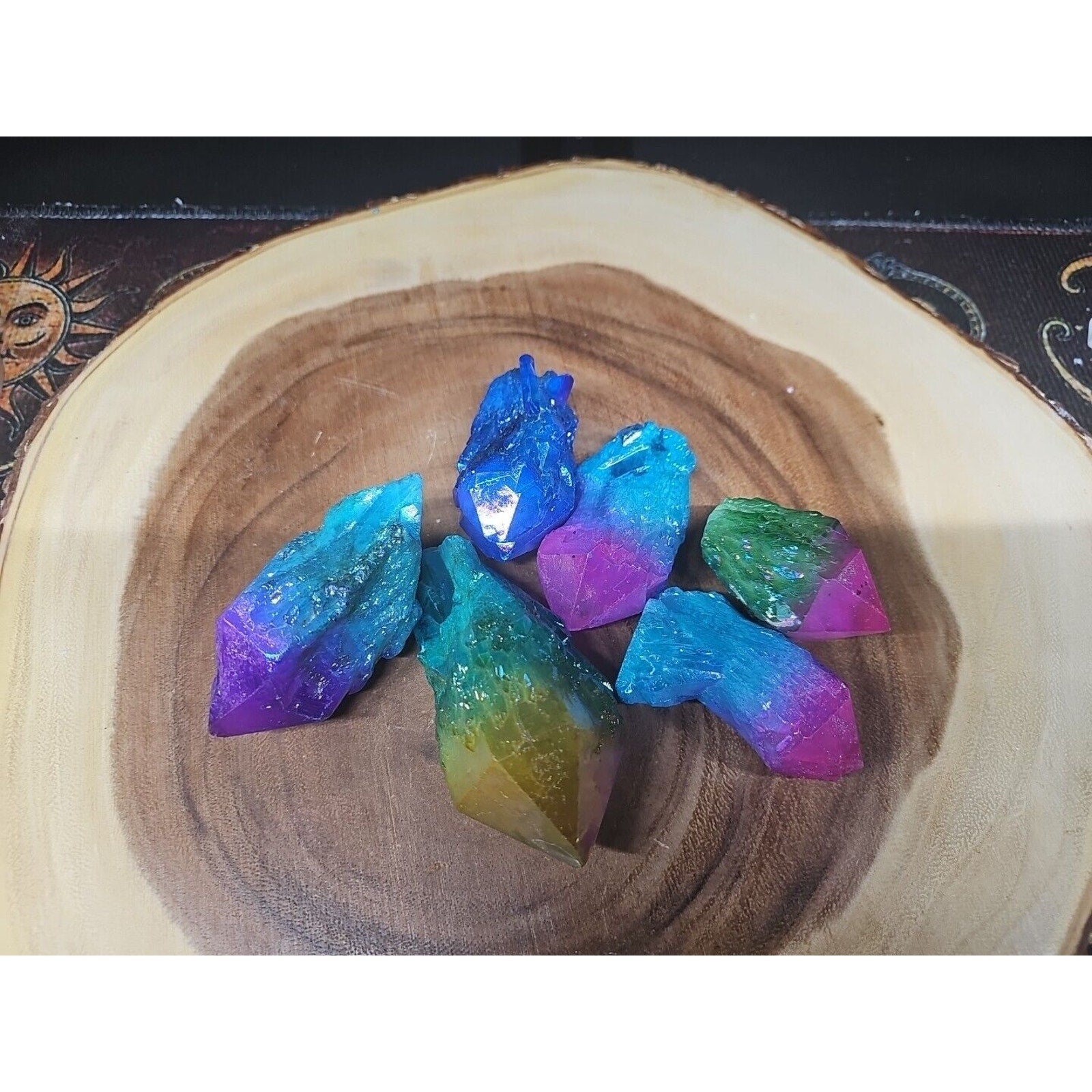 6Pcs 1.41lbs Rainbow Aqua Aura Quartz Crystal Points Titanium Coating B2