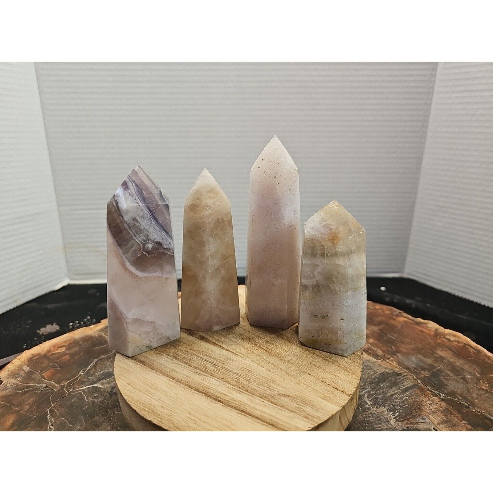 4Pcs Natural Rainbow Fluorite Quartz Crystal Point Tower Polished Healing