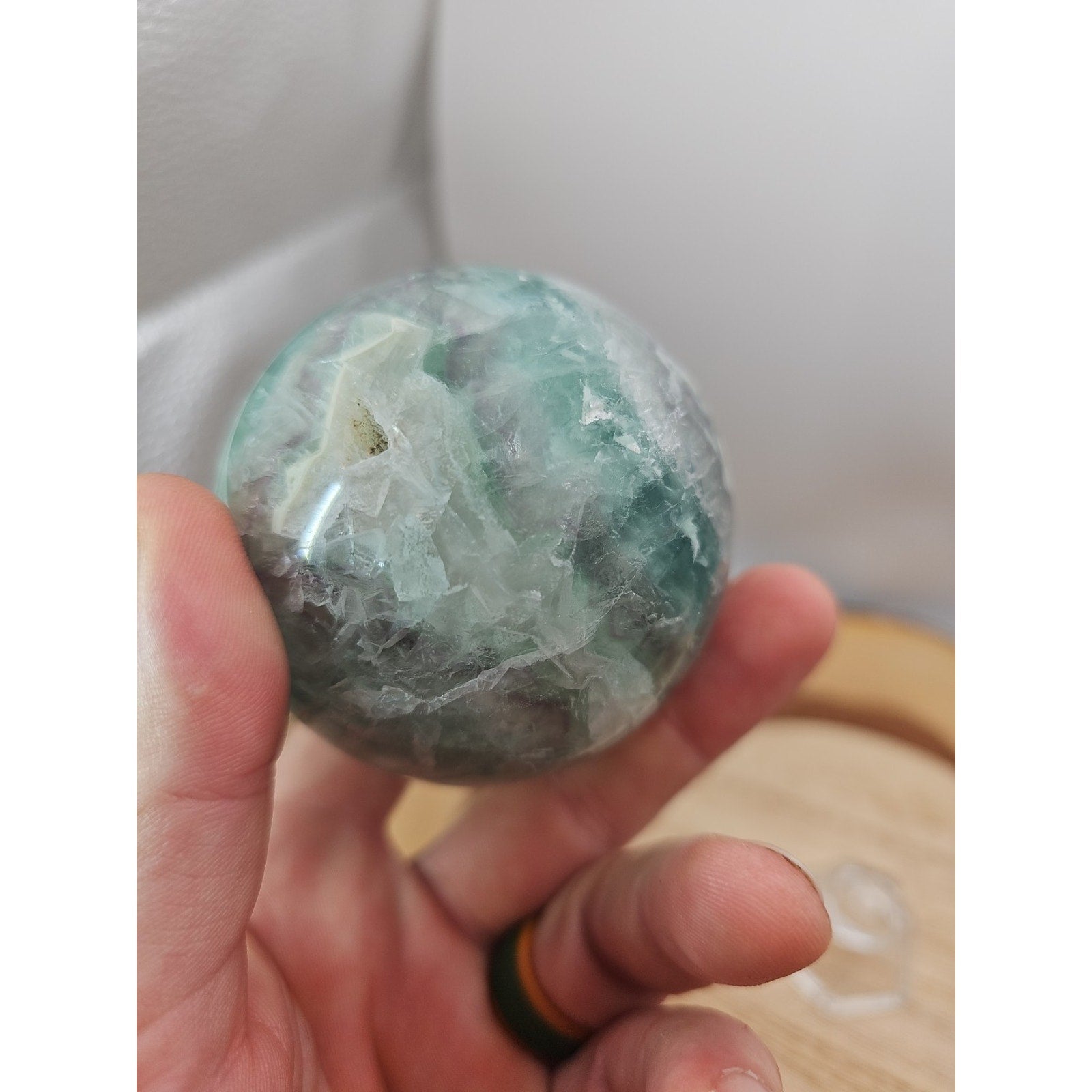 1.16lb Natural Rainbow Fluorite Quartz Crystal Sphere Ball Polished